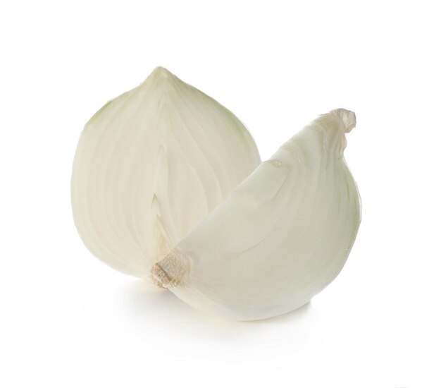 Ripe onions on white background