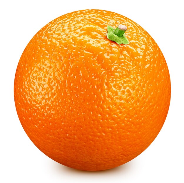 Спелые апельсиновые цитрусовые, изолированные на белом фоне. Органический свежий апельсин, изолированный на белом.