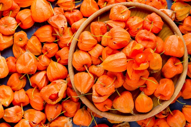 Vista dall'alto di physalis arancione maturo