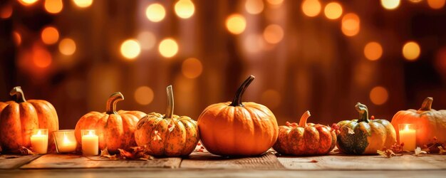 Ripe Orange Pumpkins on Wooden Table Autumn Harvest Generative AI