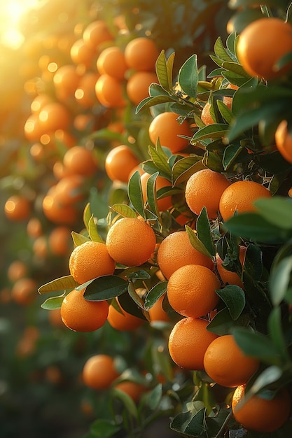 Зрелые апельсиновые мандарины на ветвях Мандариновое дерево на плантации в саду