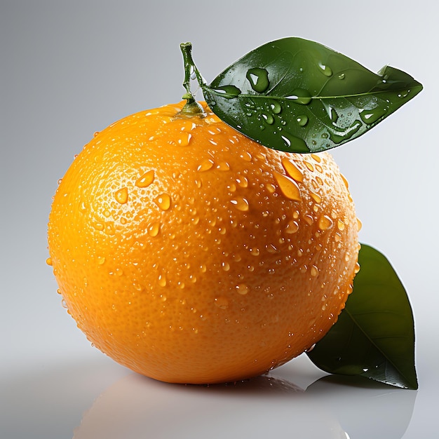 Спелый апельсин с каплями воды на белом фоне 3d иллюстрация