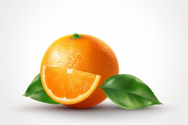 Ripe orange with water drops on a white background