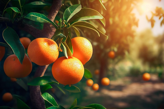 Ripe Oranges Hanging On Tree Generative AI xA