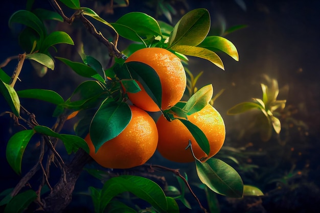 Ripe Oranges Hanging On Tree Generative AI xA