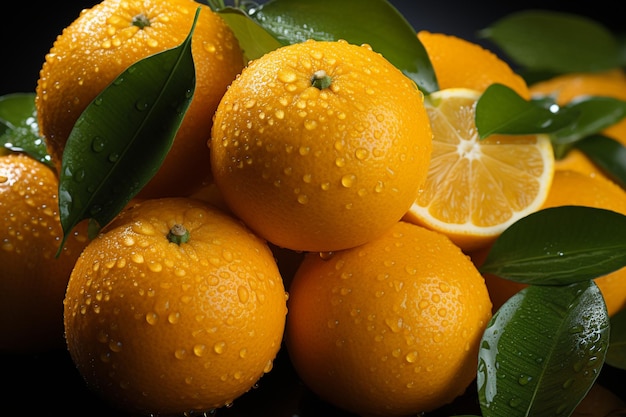 木の背景に熟したオレンジとレモンの健康的な食事