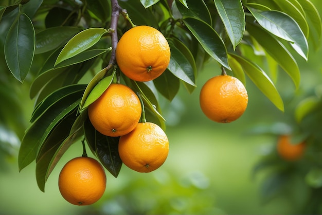 신선 함 을 약속 하는 울창 한 나무 에 있는 익은 오렌지