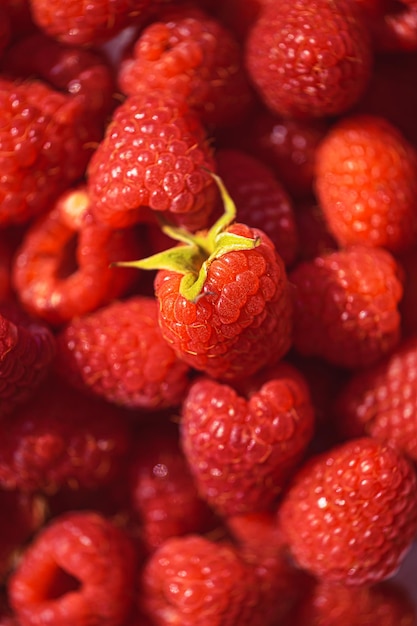 Ripe organic raspberries close up