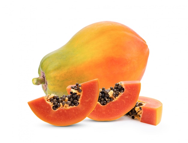 Ripe papaya fruit isolated on white background