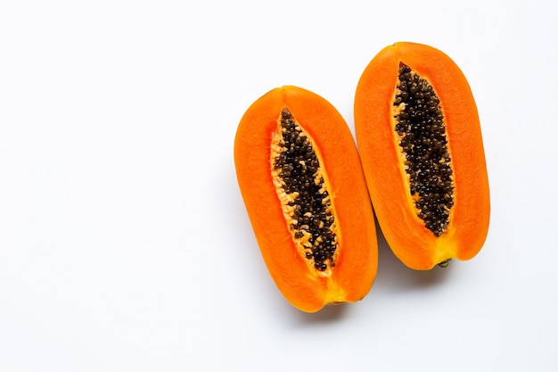 Ripe papaya fruit on white