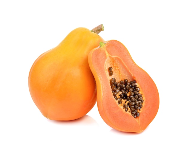 Ripe papaya fruit on white