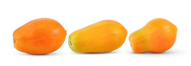 Ripe papaya fruit with seeds isolated on white background