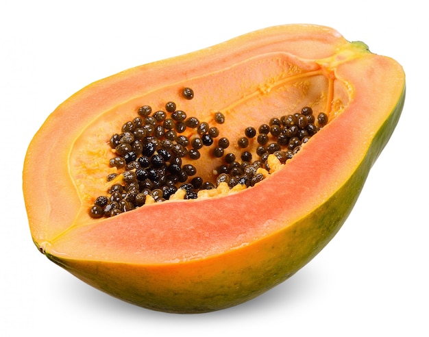 Ripe papaya isolated on white clipping path