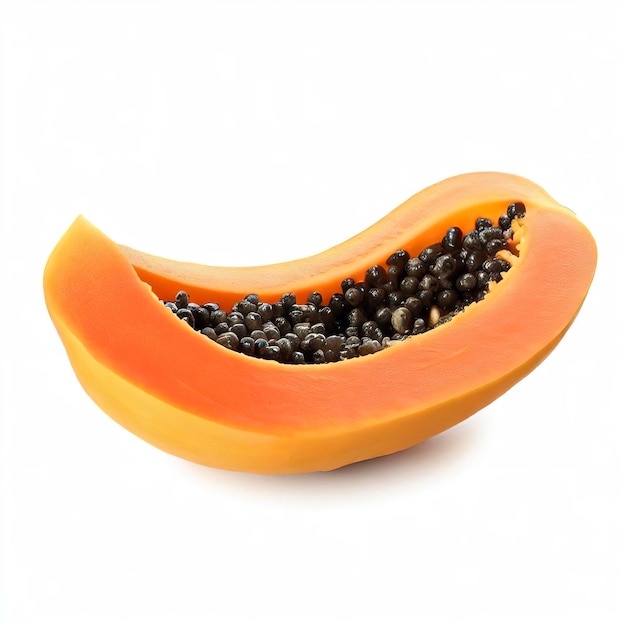 Ripe papaya slice isolated on white background