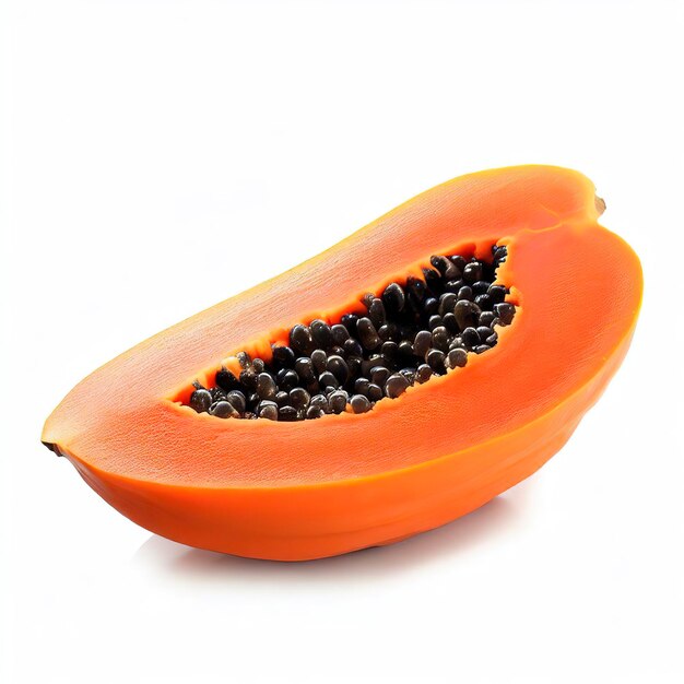 Ripe papaya slice isolated on white background