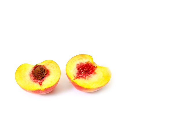 Ripe peach fruit isolated on white background