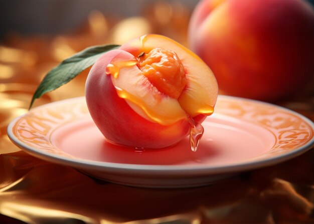 Photo ripe peach fruit on a plate