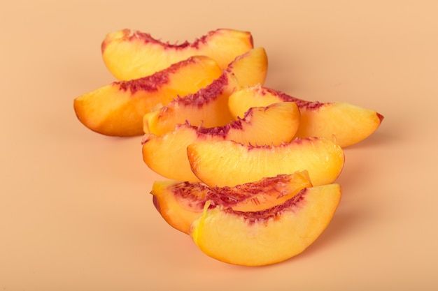 Ripe peach fruit slice