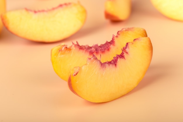 Ripe peach fruit slice