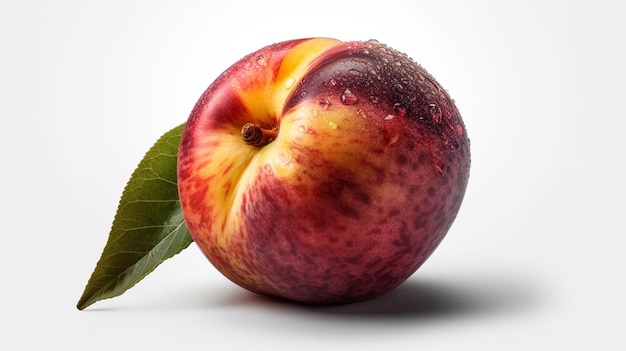 Ripe peach with water drops on a white background generative ai