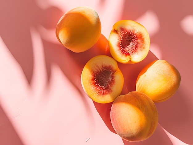 Photo ripe peaches on a gentle pastel background