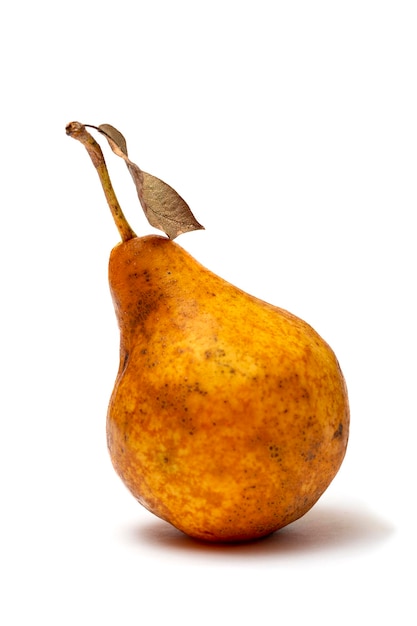 Ripe pear on a white background close up