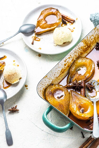 Ripe Pears in Caramel Sauce and Festive Spice