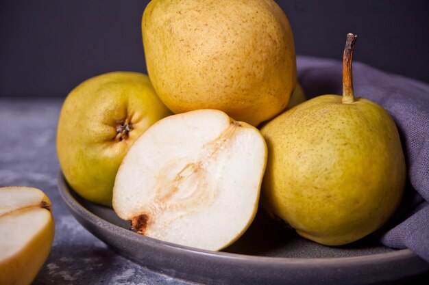 Ripe pears in a plate