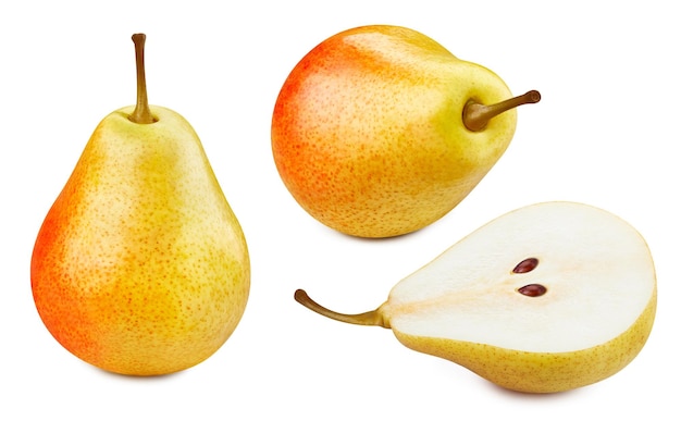 Ripe pears on white background