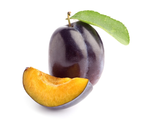 Ripe plum on white