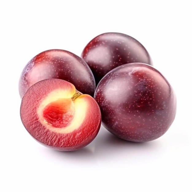 Ripe plums isolated on white background AI generated