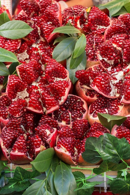 Ripe pomegranate fruit at a market place