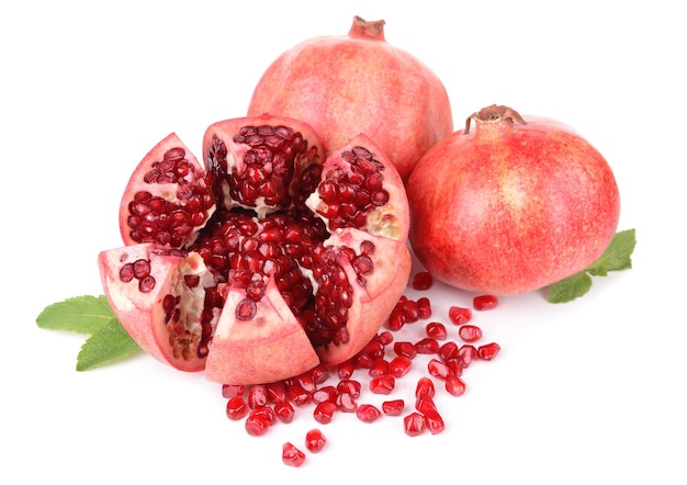 Ripe pomegranates isolated on white