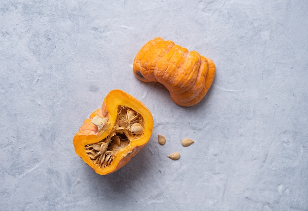 Ripe pumpkin on a blue-gray background