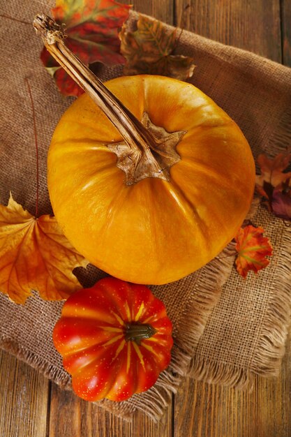 Ripe pumpkin on wooden background