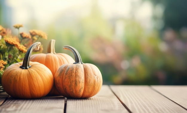 Ripe pumpkins on the table copy space