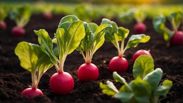 Ripe radishes in the garden