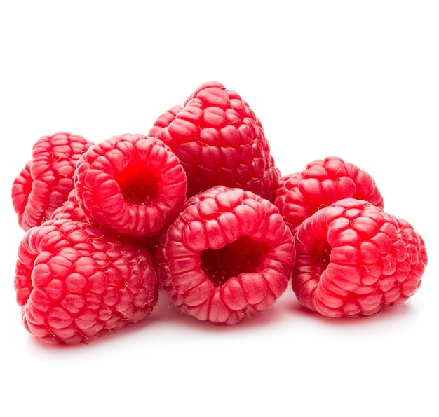 ripe raspberries isolated on white background close up