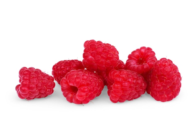 Ripe raspberries isolated on white background close up