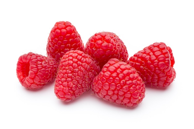 Ripe raspberries isolated on white.