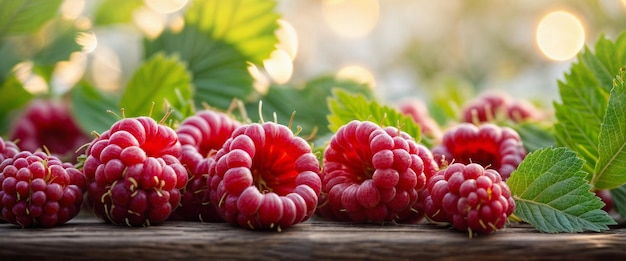 Photo ripe raspberry banner freshly picked raspberries close up ai generated