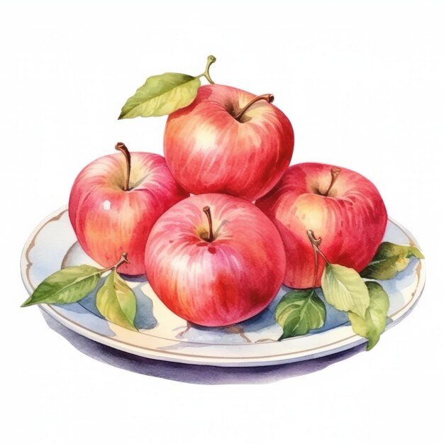 Photo ripe red apples on a plate isolated on a white background