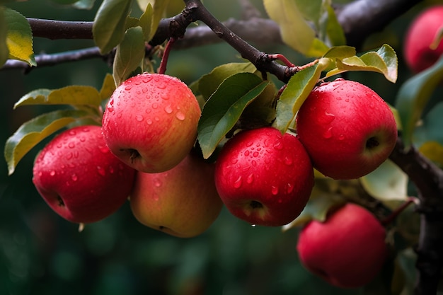 Ripe red apples on the tree AI generated