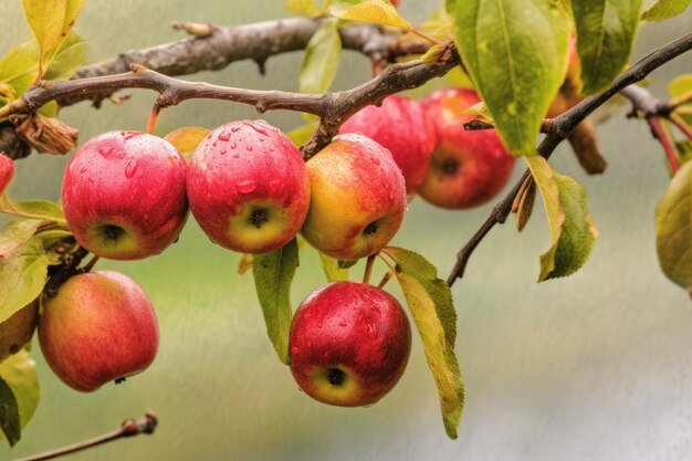 Ripe red apples on the tree AI generated