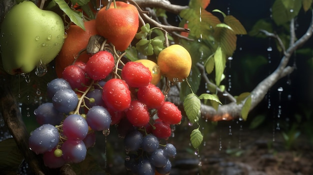 熟した赤いブドウのブドウは, 庭で, 発明 AI 発明された.