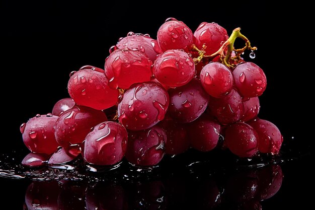 Ripe red grapes in water drops isolated