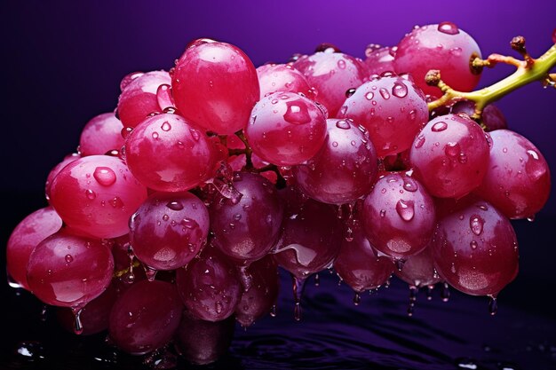 Ripe red grapes in water drops isolated