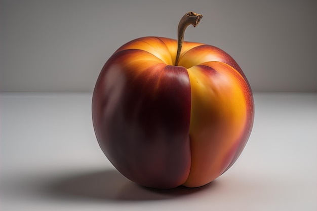 Ripe red peach on a solid color background ai generative