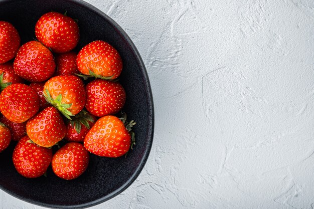 Ripe red strawberry, top view,.