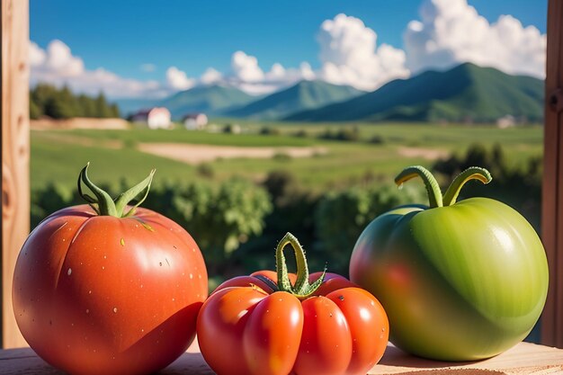 Foto i pomodori rossi maturi sono una verdura deliziosa che le persone amano mangiare. frutta, prodotti agricoli ecologici, verdi e sicuri.